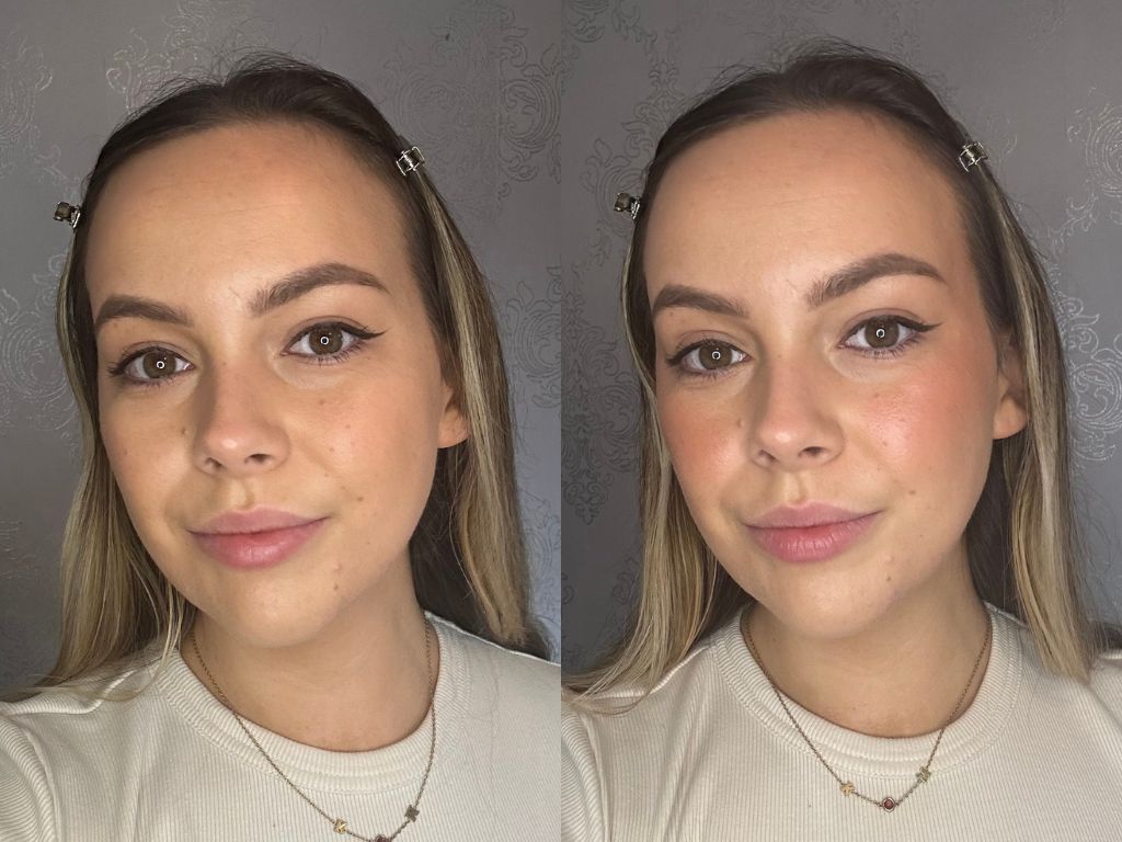 Before and after Rare Beauty Soft Pinch Luminous Powder Blush