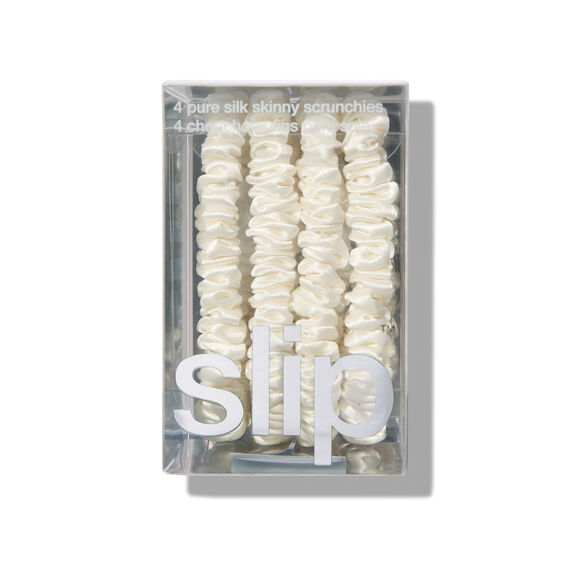 Pure Silk Skinny Scrunchies Set of 4 - White