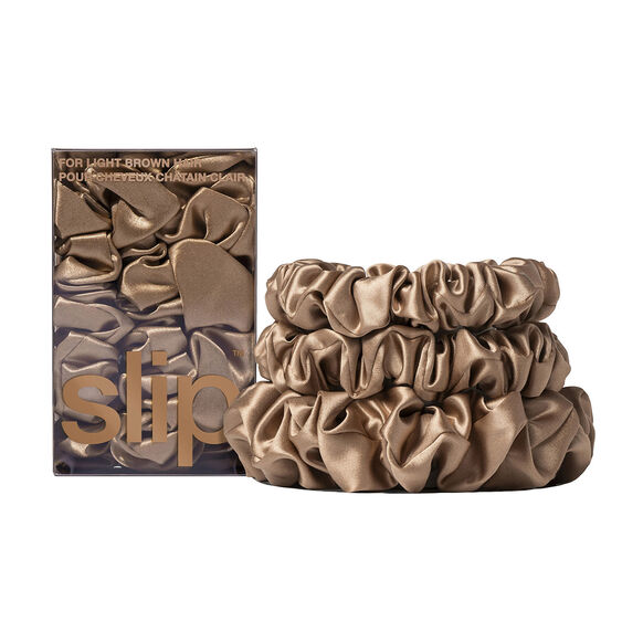 Pure Silk Assorted Scrunchies - Various Colours, LIGHT BROWN, large, image1