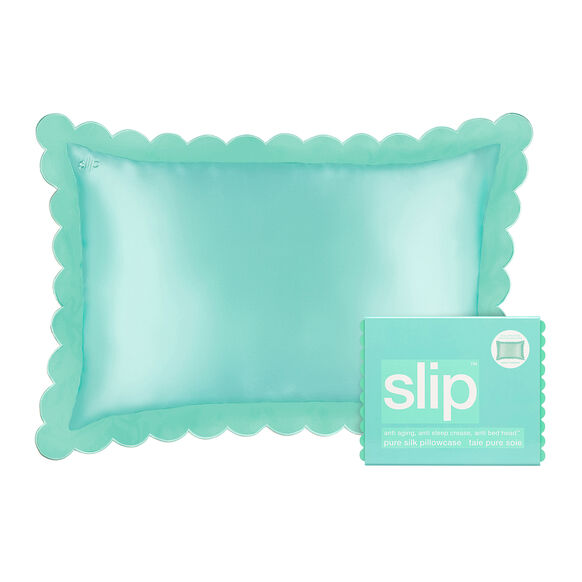 Silk Scalloped Queen Pillowcase – Turquoise, , large, image1