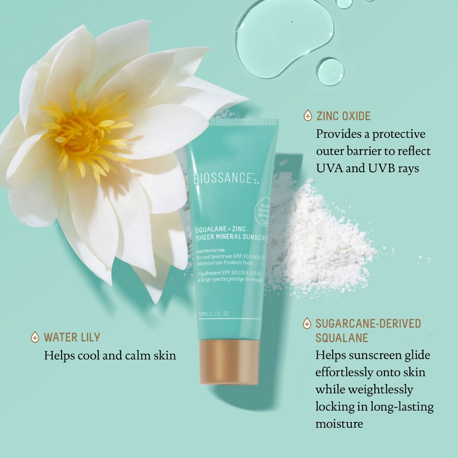 Biossance Squalane + Zinc Sheer Mineral Sunscreen | Space NK