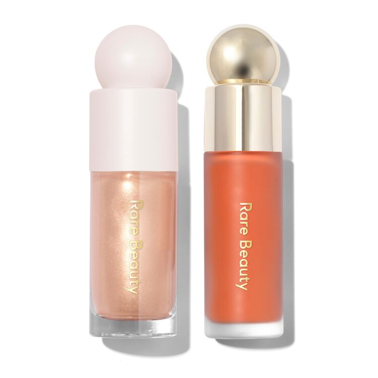 Rare Beauty Dewy Glow Duo: Positive Light Liquid Luminizer And Soft Pinch Blush In White