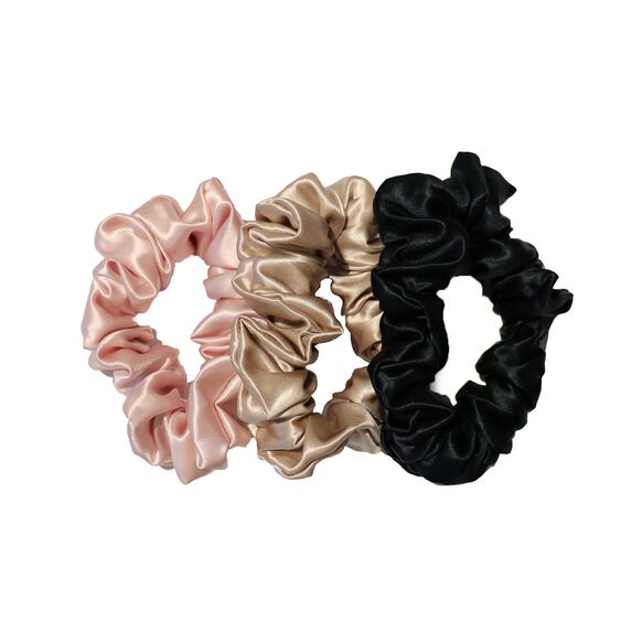 Large Silk Scrunchies, BLACK, PINK, CARAMEL, large, image1