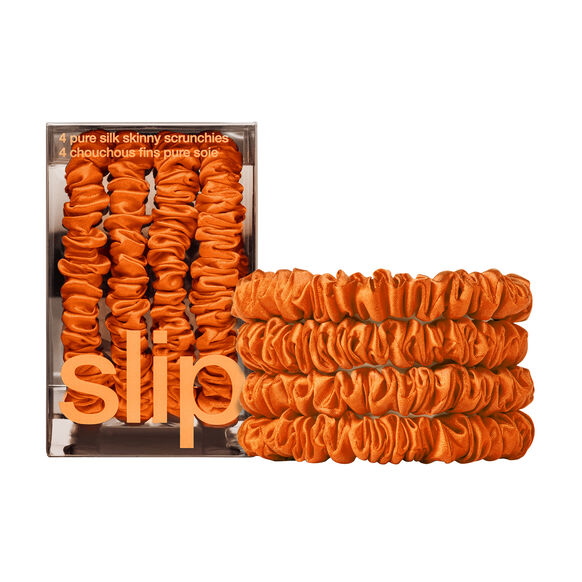 Pure Silk Skinny Scrunchies - Orange, , large, image1