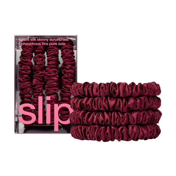 Pure Silk Skinny Scrunchies - Maroon, , large, image1