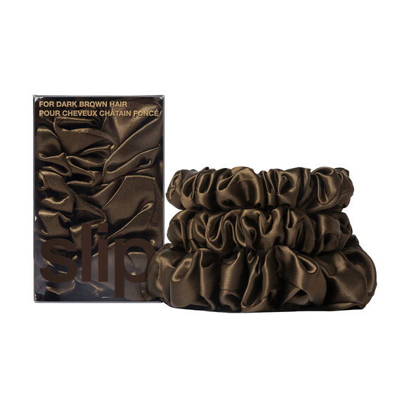 Pure Silk Assorted Scrunchies - Various Colours, DARK BROWN, large, image1