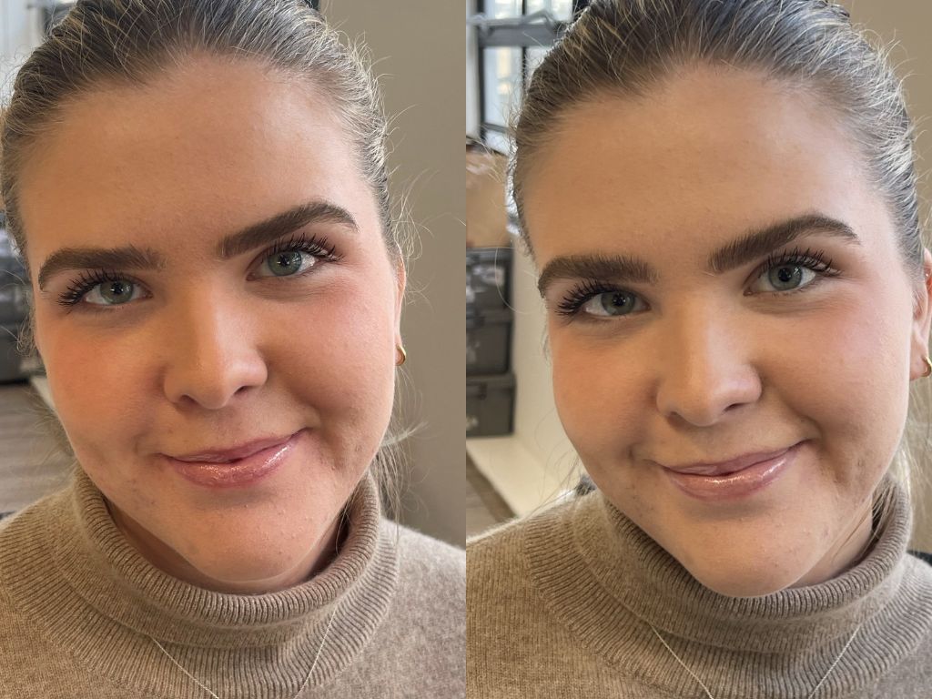 Victoria before and after Rare Beauty brow gel | Space NK