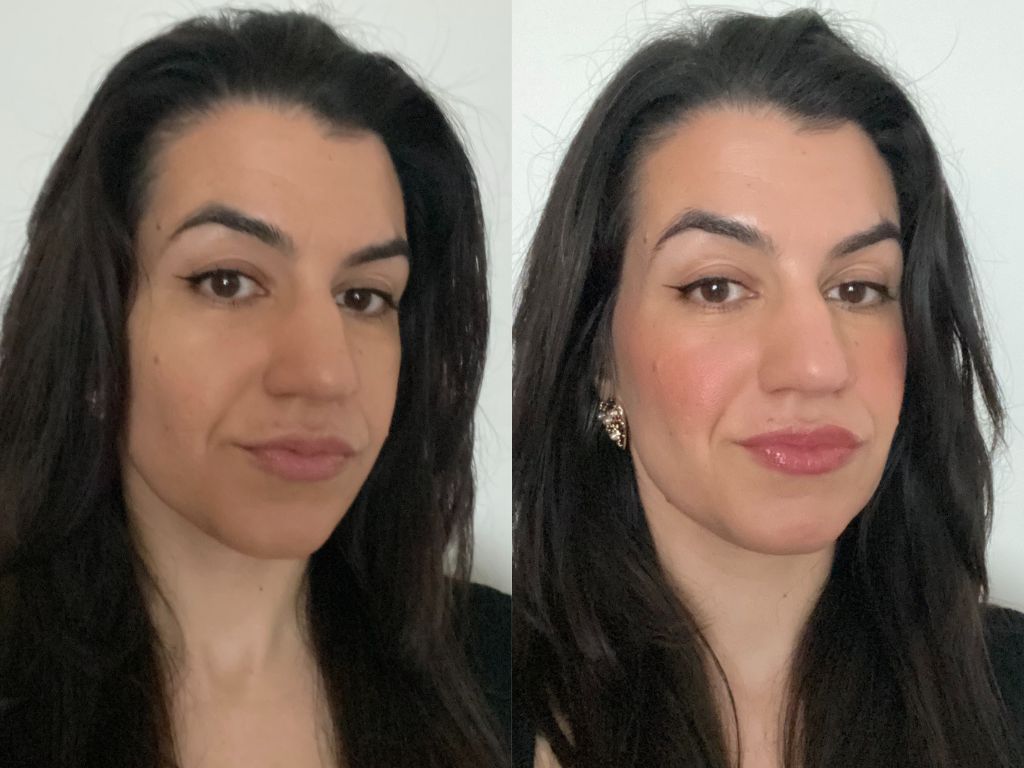 Before and after Rare Beauty Soft Pinch Luminous Powder Blush