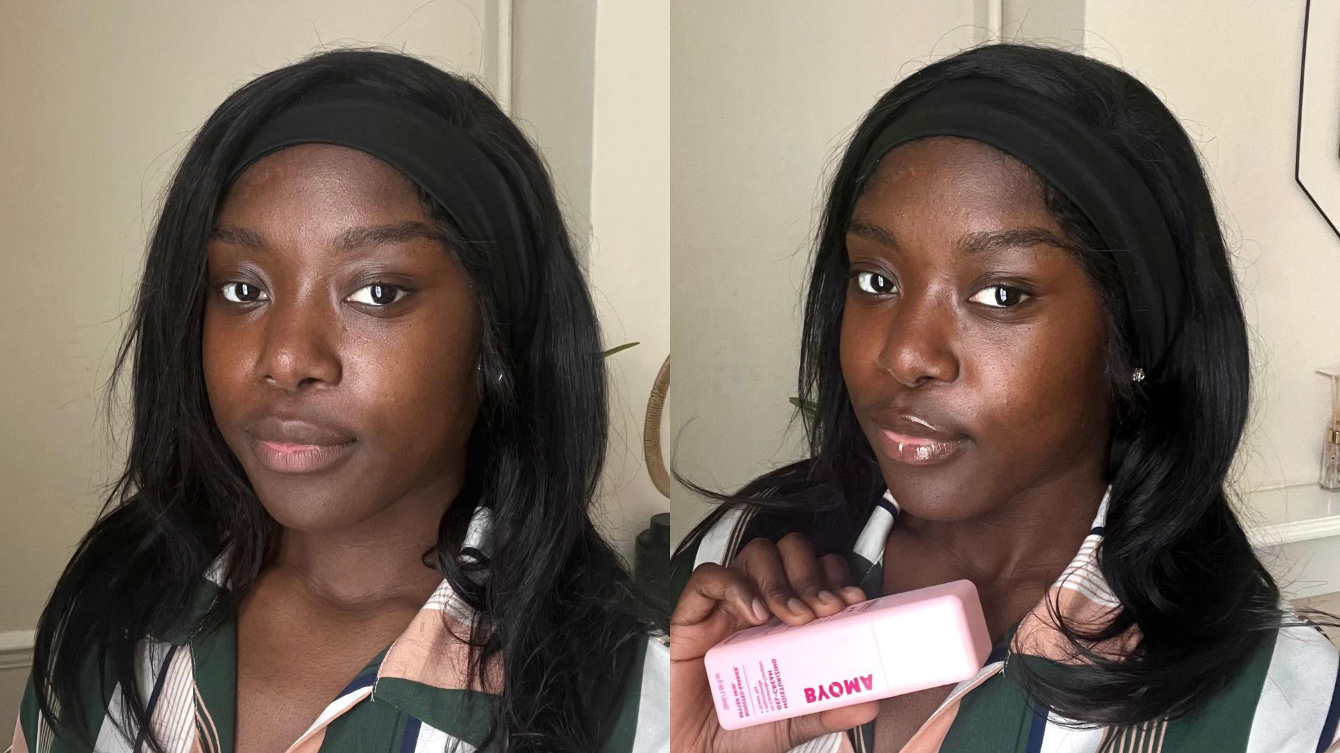 Tanya before and after using Byoma Moisturising Gel Cream | Space NK Tanya before and after using Byoma Moisturising Gel Cream | Space NK