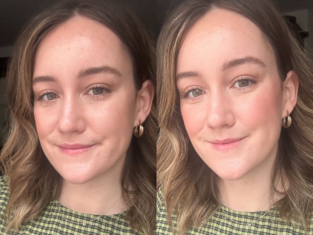 Before and after Rare Beauty Soft Pinch Luminous Powder Blush