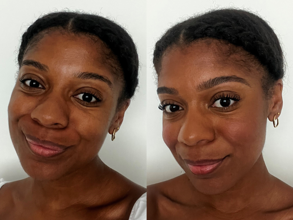 Rare Beauty Liquid Blush in Believe before and after | Space NK