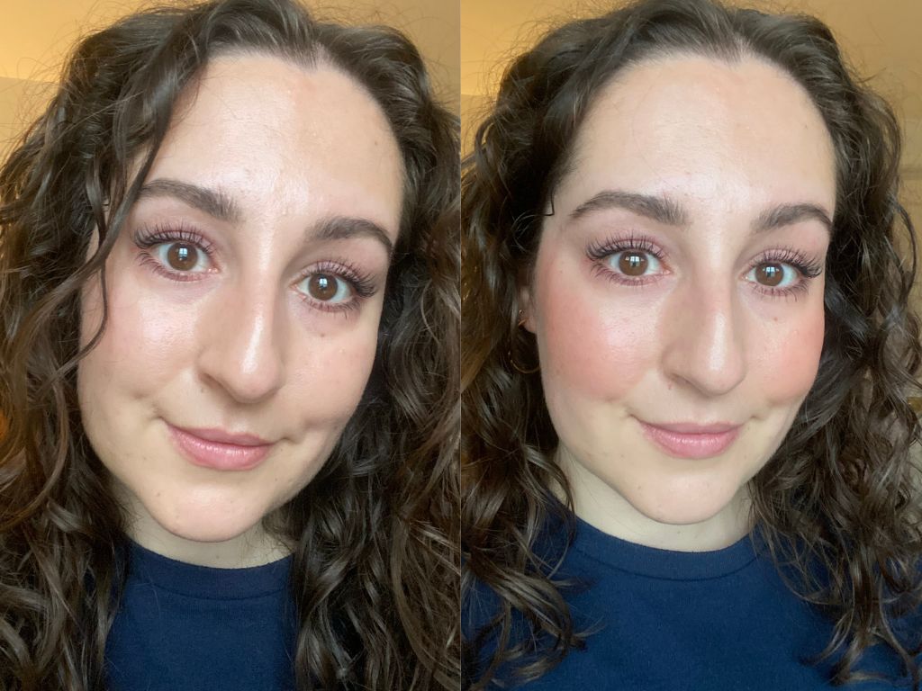 Before and after Rare Beauty Soft Pinch Luminous Powder Blush