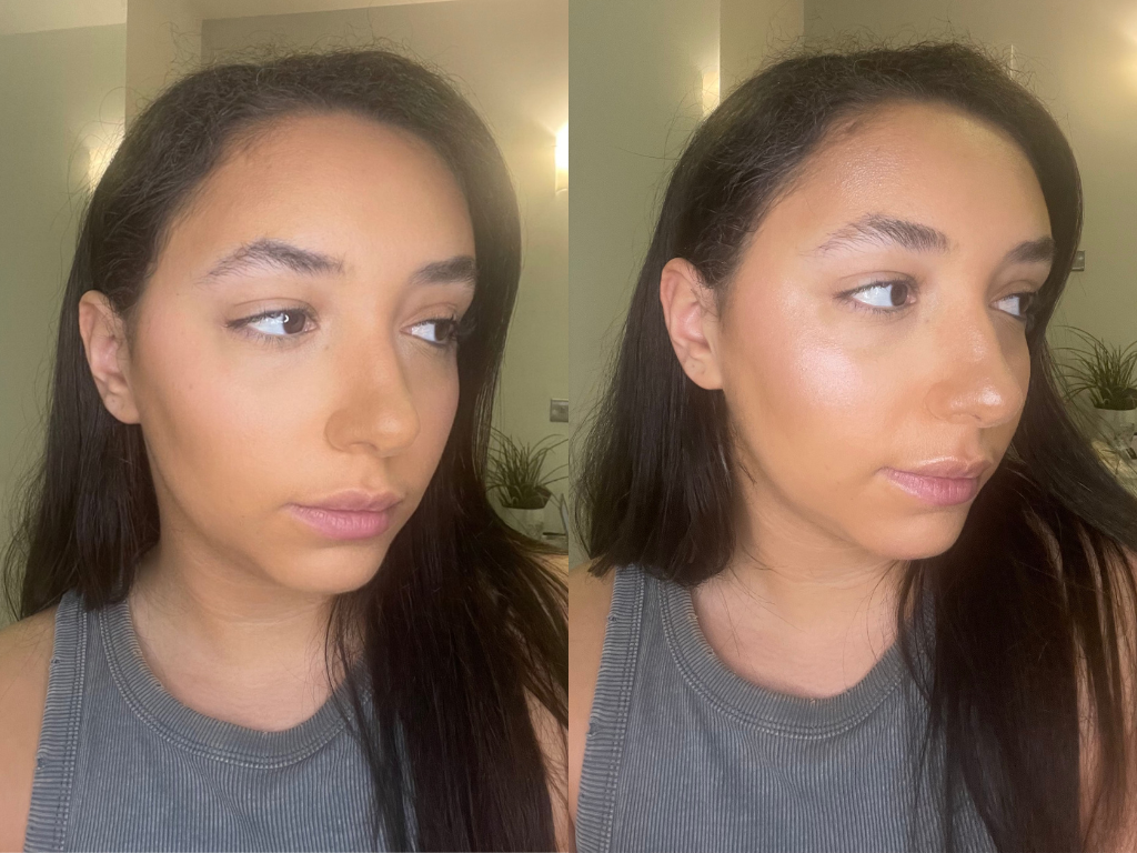 Rare Beauty Highlighter before and after | Space NK