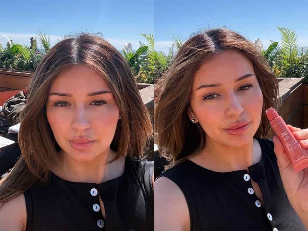 Simone before and after using Laneige Glaze Craze Tinted Lip Serum | Space NK Simone before and after using Laneige Glaze Craze Tinted Lip Serum | Space NK